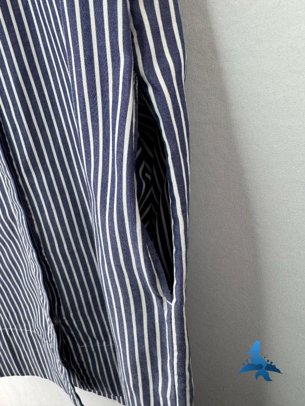 1307 - Everlane Striped Shirt Dress - Band Collar - Size 0 - Blue White - Picture 8 of 15